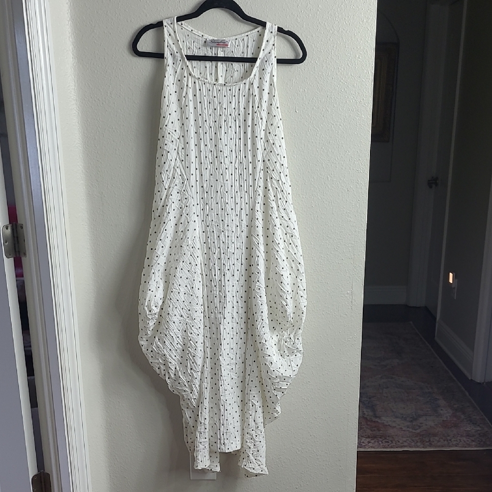 Sarafina Lightweight White Polka Dot Assymetrical Sleeveless Midi Dress Size S